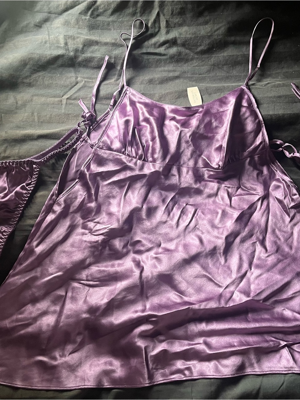 Vintage Y2K Victoria's Secret Purple real silk Slip Chemise w/thong new w/ tags